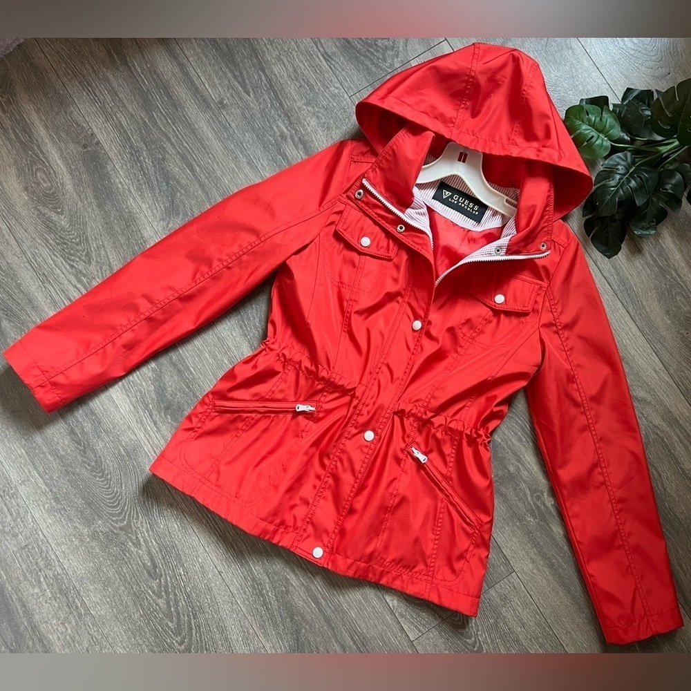 Guess red/orange hooded windbreaker jacket. Sz m